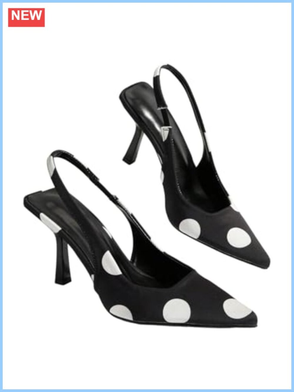Women's Polka Dots Slingback High Heels Pointed Toe Stilettos Pumps Ankle Strap